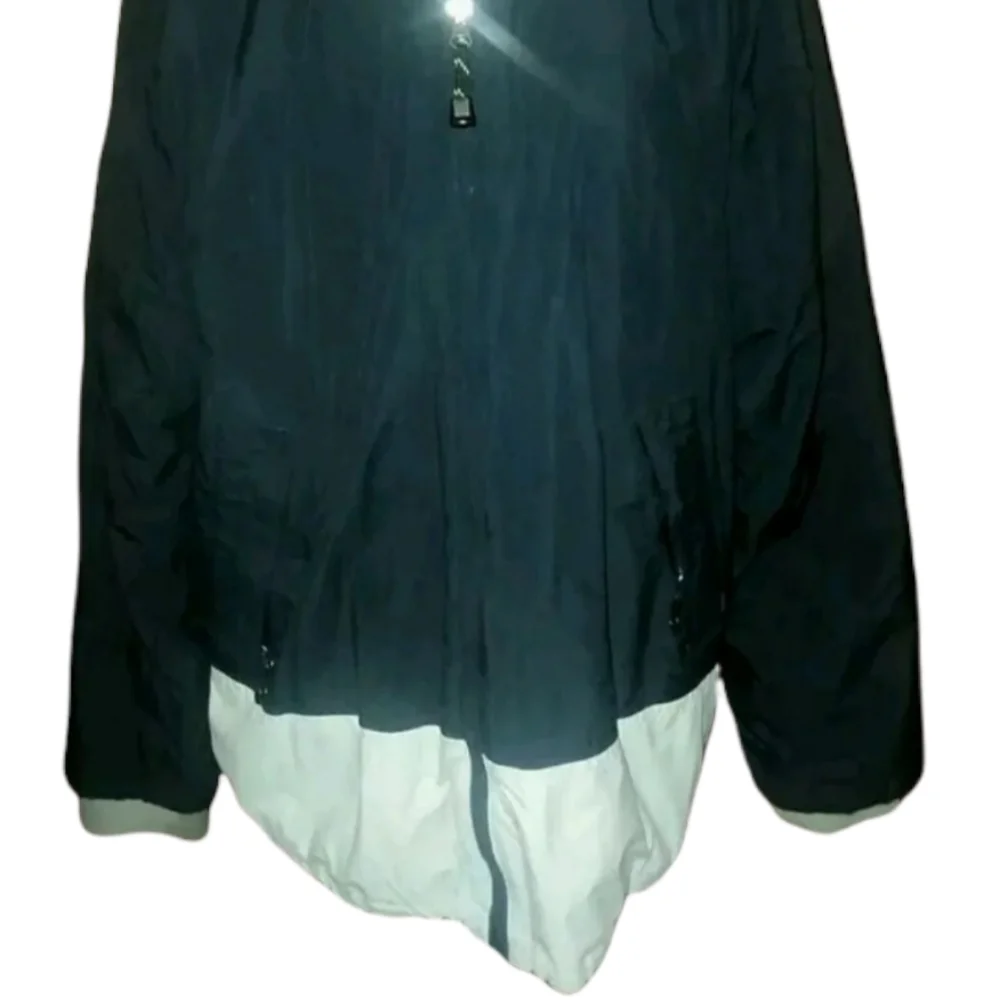 J.Crew Men's Large Winter Coat Navy Blue Silver Insulated Jacket Full Zip Outer